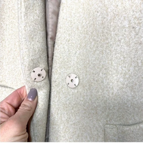 Zara Mid Length Cream Collarless Patch Pocket Coat - Picture 4 of 8